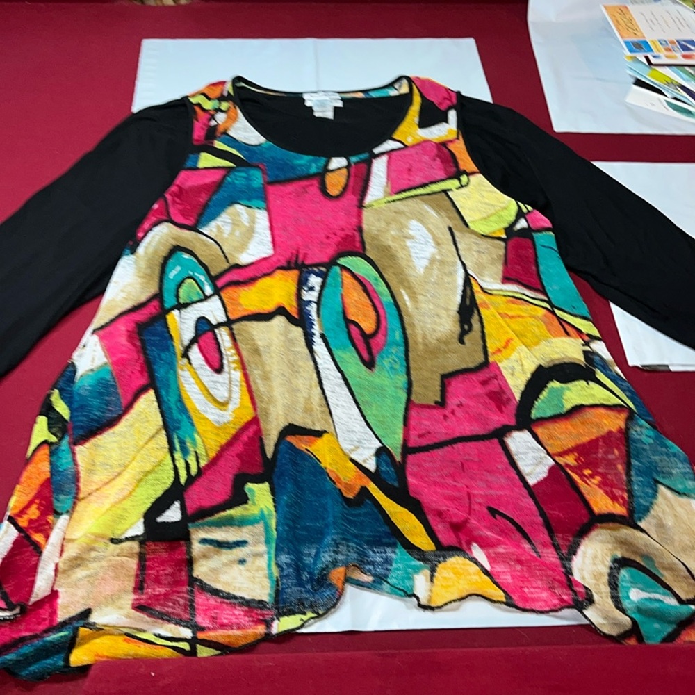 Serengeti FLOWY COLORFUL black SHIRT/tank sweater SET 2 pieces Pullover knit 2XL